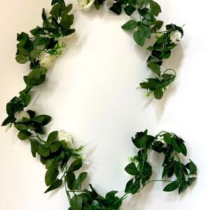 White Rose Flower Floral Green Garland - 3 count